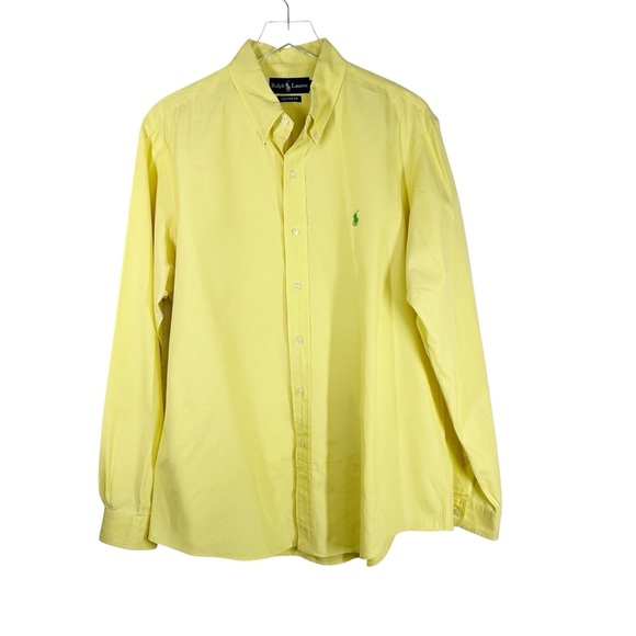 RALPH LAUREN Men's Custom Fit Bright Yellow Button Down Collared Shirt Size XL - Picture 1 of 6